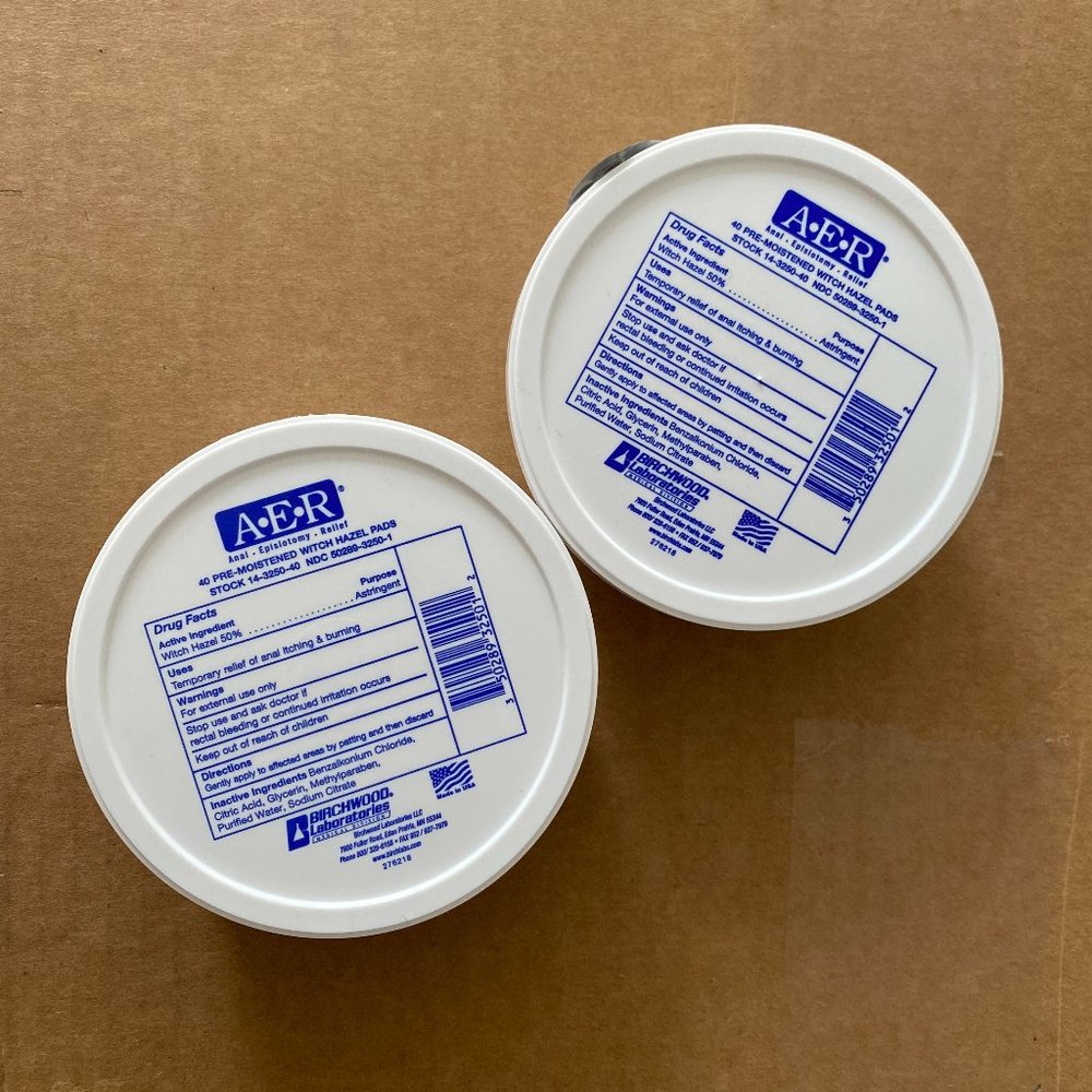 NWT - AER 40 Pre-moistened Witch Hazel Pads Postpartum - Set of 2